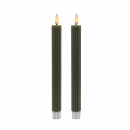 Riflete LED-kronelys med 3D-flamme, grønne, 2 stk.